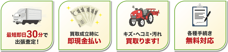 最短即日30分で出張査定！ 買取成立時に即現金払い キズ・ヘコミ・汚れ買い取ります！ 名義変更手続き無料対応